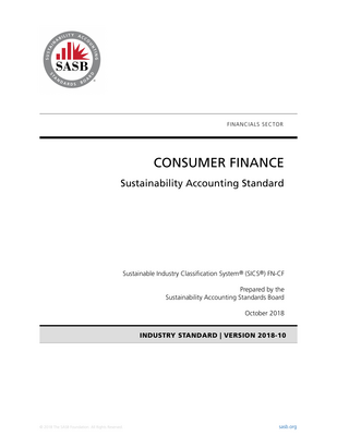 Thumbnail image for This is the SASB  Sustainability Accounting Standard that is concerned with Consumer Finance.