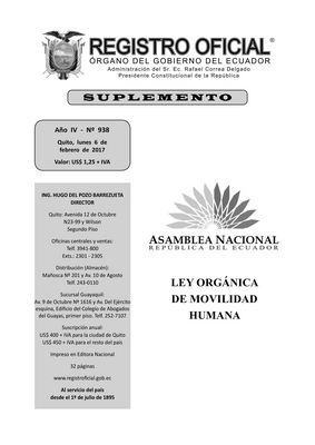 Thumbnail image for The purpose of this Law is to regulate the exercise of rights, obligations, institutions and mechanisms related to people in human mobility, which includes emigrants, immigrants, people in transit, returned Ecuadorians, those who require international protection, victims of crimes of human trafficking and migrant smuggling. In the case of victims of human trafficking and migrant smuggling, this Law aims to establish the framework for prevention, protection, care and reintegration that the State will develop through the different public policies, in accordance with the legal system.