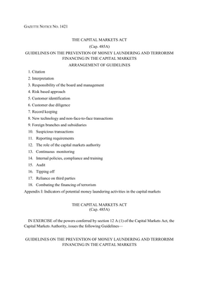 Thumbnail image for An Act of Parliament to establish a Capital Markets Authority for the purpose of promoting, regulating and facilitating the development of an orderly, fair and efficient Capital Markets in Kenya and for connected purpose.