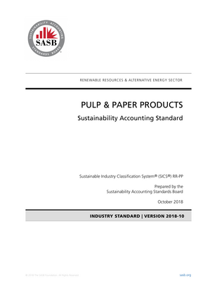 Thumbnail image for This is the SASB  Sustainability Accounting Standard that is concerned with Pulp and Paper Products.