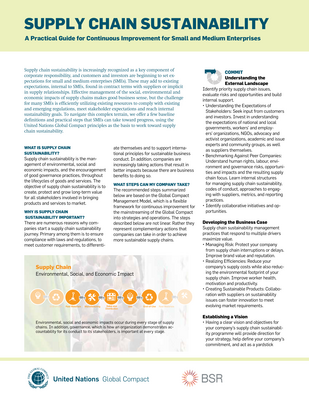 Thumbnail image for This guide offers baseline definitions and practical steps that SMEs can take toward effective management of the social, environmental and economic impacts of supply chains.