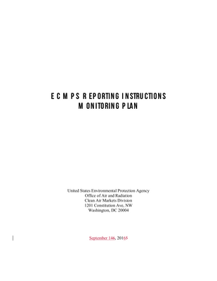 Thumbnail image for The "ECMPS Reporting Instructions Monitoring Plan, 2016" in the USA provides detailed guidance for reporting emissions data under the Emissions Collection and Monitoring Plan System (ECMPS). This document outlines the procedures and requirements for developing and submitting monitoring plans, which detail how emissions from power plants and other regulated sources will be measured and reported to the Environmental Protection Agency (EPA). The instructions cover various aspects of emissions monitoring, including data collection methods, quality assurance, calibration procedures, and reporting formats. The goal is to ensure accurate and consistent reporting of emissions data, facilitating compliance with environmental regulations and supporting efforts to reduce air pollution and protect public health.