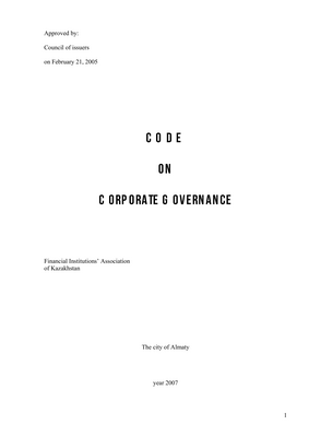 Thumbnail image for The present Code on Corporate Governance (hereinafter referred to as “the Code”) is a statute of rules and recommendations, which the Company follows in its activity for provision of high level of business ethics in relations within the Company and other market’s participants.