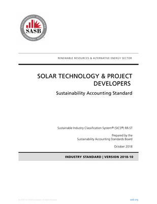 Thumbnail image for This is the SASB  Sustainability Accounting Standard that is concerned with Solar Technology and Project Developers.