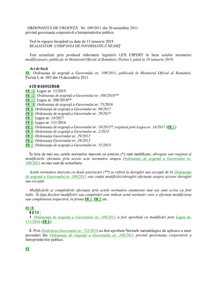 Thumbnail image for This document is a government Emergency Ordinance no. 109/2011, published in the Official Gazette of Romania, Part I, no. 883 of December 14, 2011.