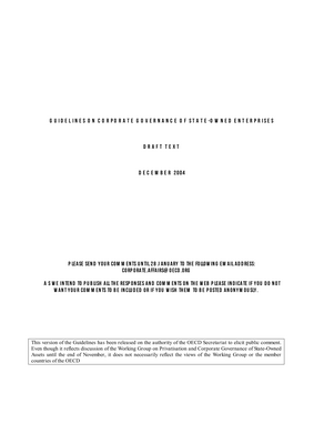 Thumbnail image for These Guidelines should be seen as complementary to the OECD Principles of Corporate Governance and oriented to the range of specific governance issues related to SOEs. They accordingly adopt the perspective of the state as an owner, focusing on the characteristics and components of its policy which would ensure good corporate governance. In addition to this, these Guidelines deal with the way in which the ownership function should be organised within the state administration, how boards should be appointed and vested with responsibilities and how transparency should be ensured. It should be understood that these Guidelines only seek to amplify or add specificity to the OECD Principles of Corporate Governance in certain areas, and do not supersede nor conflict with them.