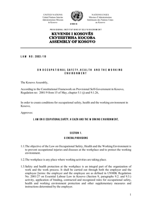 Thumbnail image for The objective of this Law is to prevent occupational injuries and diseases at the workplace and to protect the working environment.