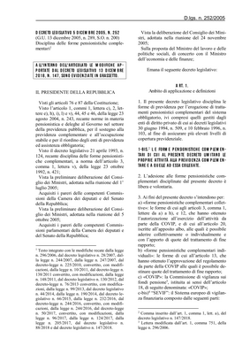 Thumbnail image for This document is concerned with legislative Decree 5 December 2005, n. 252 (Official Gazette 13 December 2005, n. 289, SO n. 200).