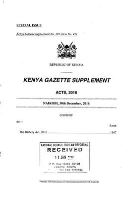 Thumbnail image for This document is concerned with an Act of the Kenyan Parliament to provide for the prevention, investigation and punishment of bribery, and for connected purposes.