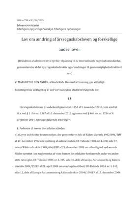 Thumbnail image for The 2015 law on the amendment of the Annual Accounts Act and various other laws in Denmark primarily focused on enhancing transparency and accountability in the financial reporting of businesses. The law requires companies to disclose information related to their ownership, governance, and financial performance, including their corporate social responsibility policies, gender diversity on boards, and executive remuneration. The law also mandates that companies prepare their financial statements in accordance with International Financial Reporting Standards (IFRS) and adopt digital financial reporting in their annual reports. Furthermore, the law strengthens the audit committees' role in companies and enhances their independence, ensuring that auditors carry out their duties effectively and efficiently.