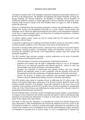 Thumbnail image for Processes of globalization that are gaining momentum, reinforce the interdependence of states, making their security and development indivisible as a result. Today's security threats and challenges can be effectively addressed through the joint efforts of the international community on the basis of agreed principles and in the framework of multilateral mechanisms. Unilateral actions cannot resolve existing problems.