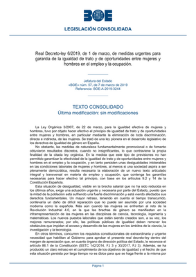 Thumbnail image for The Organic Law 3/2007, of March 22, for the effective equality of women and men, aimed to make effective the principle of equal treatment and opportunities between women and men, in particular by eliminating all discrimination, direct and indirectly, of women. It was a pioneering law in the legislative development of gender equality rights in Spain.