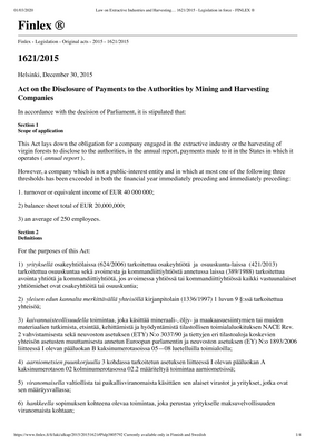 Thumbnail image for This Act lays down the obligation for a company engaged in the extractive industry or the harvesting of virgin forests to disclose to the authorities, in the annual report, payments made to it in the States in which it operates.