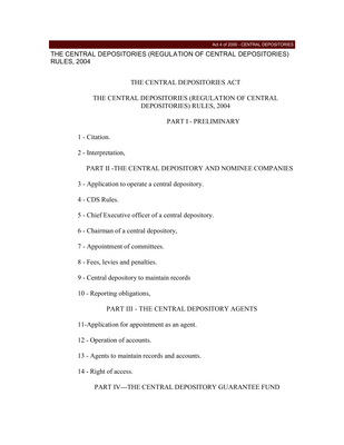 Thumbnail image for An Act of Parliament to facilitate the establishment, operation and. regulation of central depositories, to provide for the immobilisation. and eventual dematerialisation of, and dealings in, securities deposited.