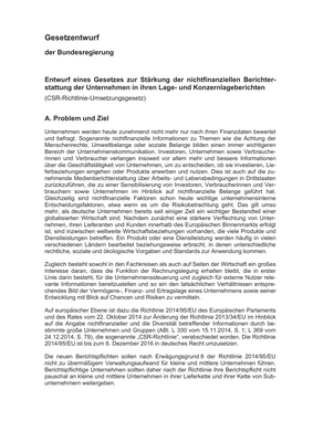 Thumbnail image for This document outlines the draft law to strengthen non-financial reporting by companies and their management and group management reports.