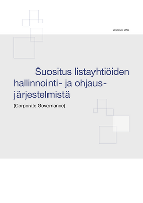 Thumbnail image for As the Finnish corporate governance system is based on mandatory legislation, this recommendation is designed to supplement statutory procedures. The aim of the recommendation is to harmonize the operating methods of listed companies, to improve the transparency of operations, to harmonize the information provided to investors and shareholders, and to improve the flow of information. This way you can add the interest of domestic and foreign investors in Finnish listed companies and promote confidence in the securities market.