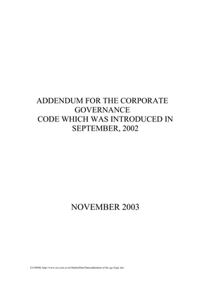 Thumbnail image for This is an addendum for the Corporate Governance Code which was introduced in September, 2002.