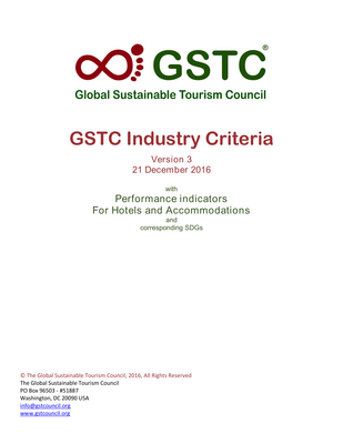 Thumbnail image for The performance indicators presented here are designed to provide guidance in measuring compliance with the GSTC Criteria for Hotels.