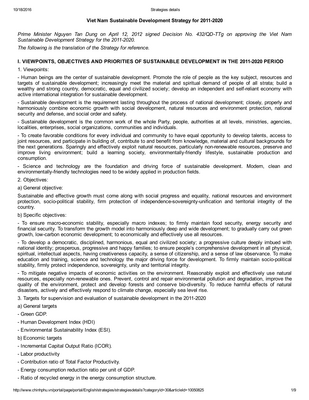 Thumbnail image for Its main objective is sustainable and effective growth, along with social progress and equality, national resources and environment protection, socio-political stability, firm protection of independence-sovereignty-unification and territorial integrity of the country. Sets national targets, but nothing on sustainability reporting.