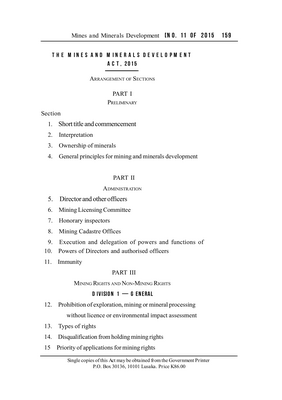 Thumbnail image for An Act to revise the law relating to the exploration for, mining and processing of, minerals; provide for safety, health and environmental protection in mining operations; provide for the establishment of the Mining Appeals Tribunal; repeal and replace the Mines and Minerals Development Act, 2008; and provide for matters connected with, or incidental to, the foregoing.