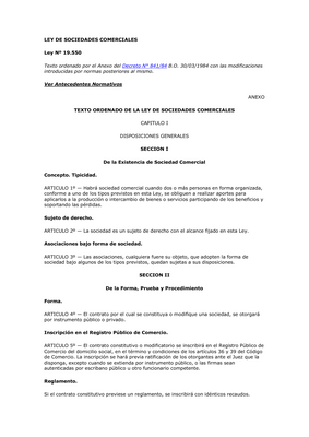 Thumbnail image for The Ley General de Sociedades N° 19.550 T.O. 1984 in Argentina is the primary law that regulates the formation, organization, and operation of companies in the country. The law establishes the legal requirements for different types of companies, including partnerships, limited liability companies, and corporations. It outlines the minimum number of shareholders, the need for bylaws, and the rules for corporate governance, while also defining the obligations of shareholders and directors, including their fiduciary duties and the requirement to disclose conflicts of interest. The law provides for the protection of minority shareholders and the rights of creditors, emphasizing transparency and accountability in corporate reporting. Companies are required to maintain accurate accounting records and prepare financial statements in accordance with GAAP. These financial statements must be audited by an independent auditor and presented to shareholders at the annual general meeting. Furthermore, companies must disclose certain information to shareholders and the public, such as changes in share capital, significant contracts, and related party transactions. Shareholders have the right to access company records, attend general meetings, and ask questions about the company's financial situation.