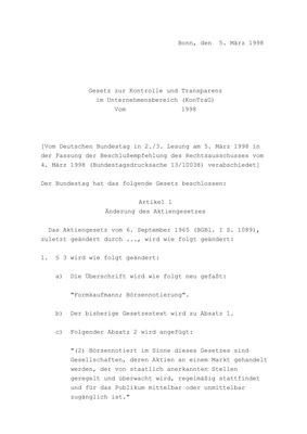 Thumbnail image for This document concerns the Control and Transparency Act in the corporate sector with amendments.