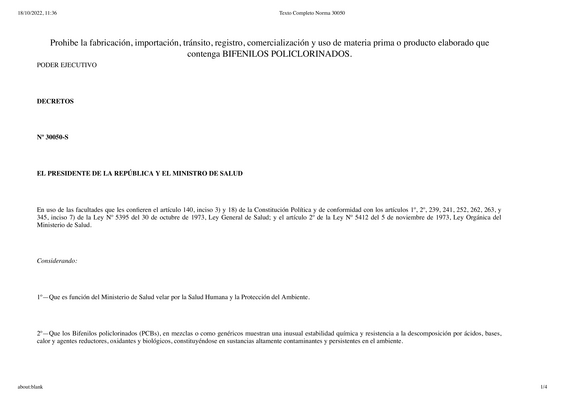 Thumbnail image for The Decree No. 30050-S of Costa Rica in 2001 prohibits the manufacture, import, transit, registration, commercialization, and use of raw materials or products that contain polychlorinated biphenyls. The focus of the decree is to prevent the use of these chemicals that are hazardous to human health and the environment. Businesses in Costa Rica are obligated to comply with this decree and ensure that their products and raw materials do not contain polychlorinated biphenyls.