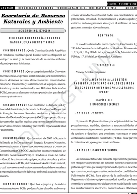 Thumbnail image for In compliance with international conventions, the agreement dictates measures to minimize the risks derived from the use, storage, handling, transportation, treatment and disposal of equipment, oils, waste and soil contaminated with Polychlorinated Biphenyls (PCBs), highly toxic substances, and harmful to human health and the environment.