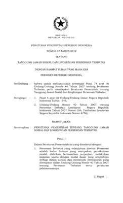 Thumbnail image for Government Regulation (PP) regarding Social and Environmental Responsibility of Limited Liability Companies.