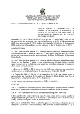 Thumbnail image for Provides for the submission of a greenhouse gas emission mitigation plan for environmental licensing purposes in the state of Rio de Janeiro.