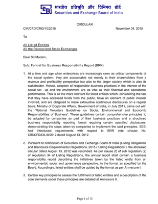 Thumbnail image for This Circular is issued as an updated component of SEBI's Listing Obligations and Disclosure requirements. It presents in the annex a format on how the reports have to be structured and what information it needs to contain, it mostly covers ESG factors and Corporate Governance.